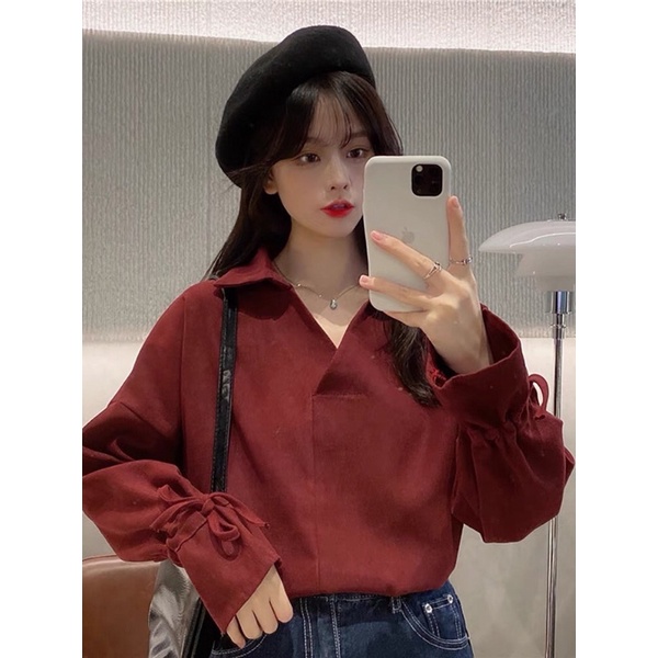 Áo Sơ Mi Tay Dài Phối Dây Rút Thiết Kế Mới Trẻ Trung Cá Tính Dành Cho Nữ