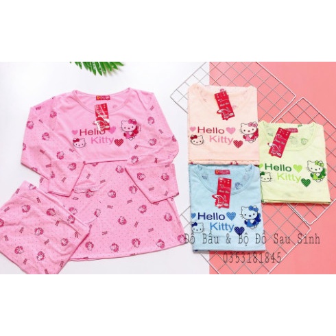 Bộ đồ bầu chất cotton họa tiết HELLO KITTY DÀI TAY xinh xắn BD922