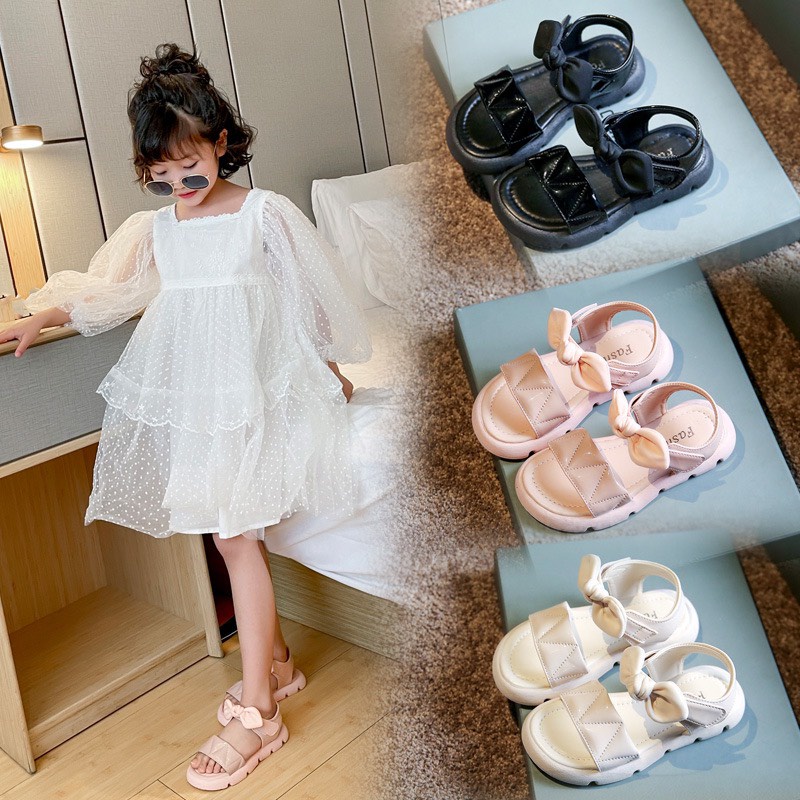 Sandal nơ cho bé gái đi học đi chơi điệu đà da PU siêu mềm êm chân fullbox 6887