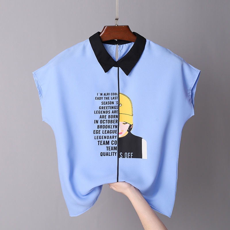 Áo Sơ Mi Chiffon Tay Ngắn Dáng Rộng In Chữ Thời Trang Hàn Quốc Cho Nữ