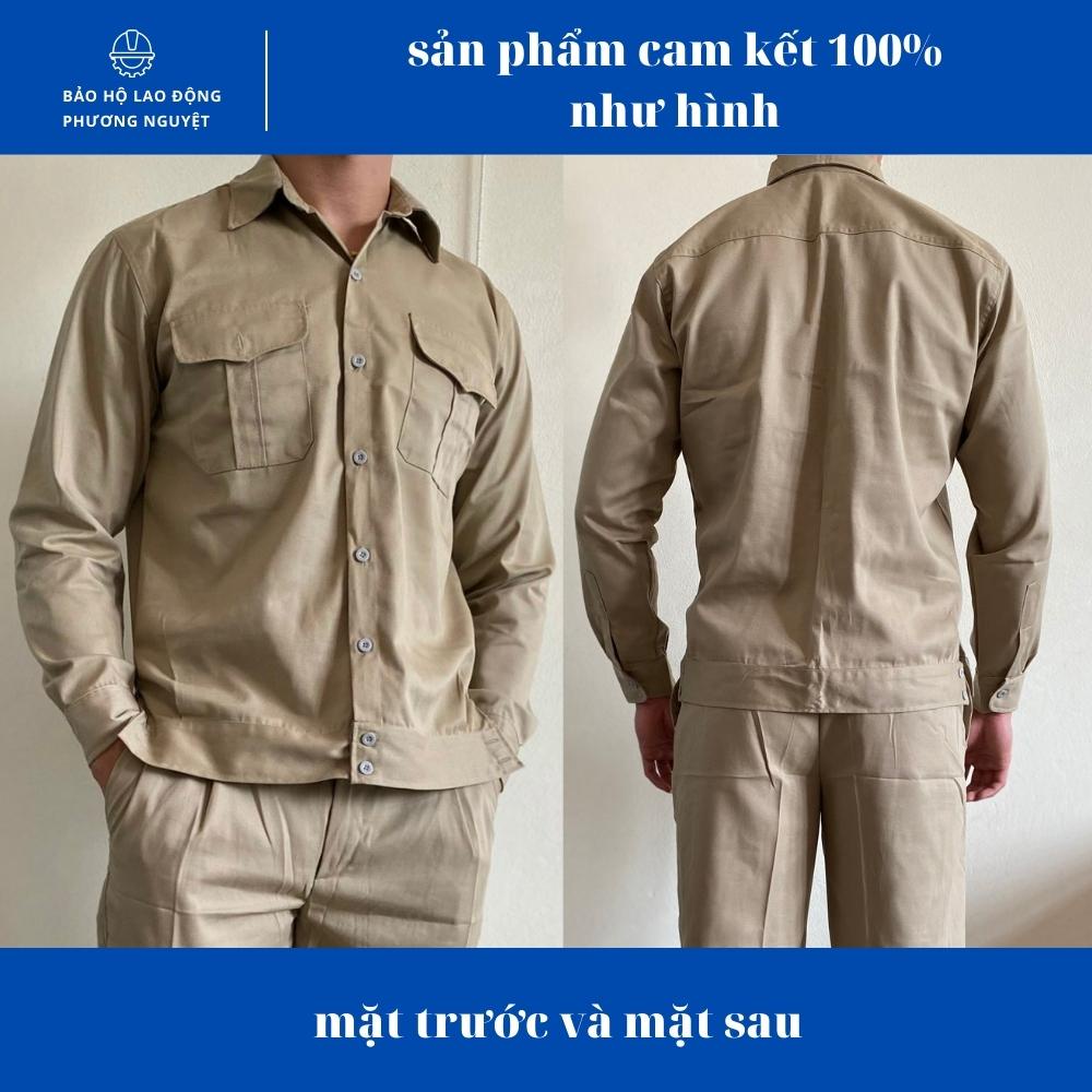 Quần áo bảo hộ lao động màu ghi tối vải kaki 2/1 độ bền cao và thấm mồ hôi tốt không phai màu, không xù, không dão