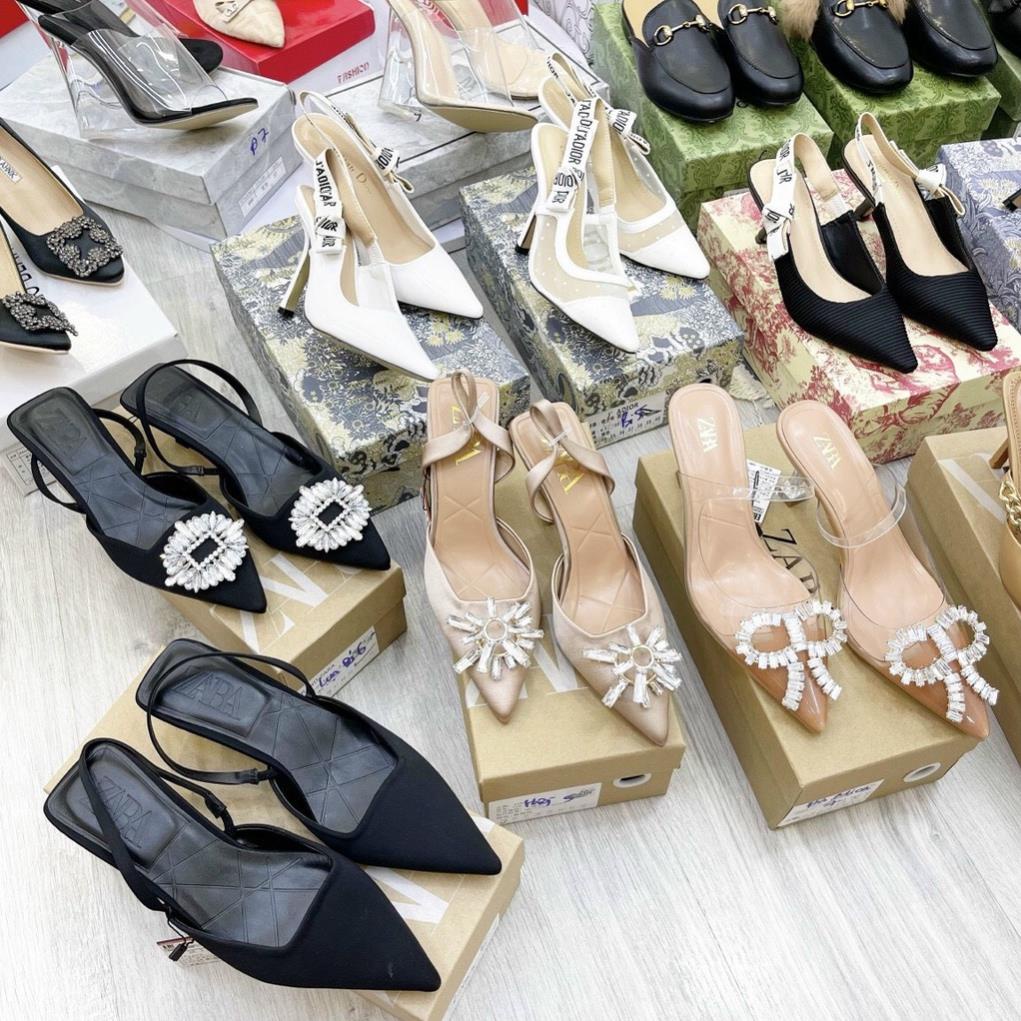 Sandal cao gót Zara mặt đá tiểu thư cao 3p cực xinh siêu hot fullbox JKH