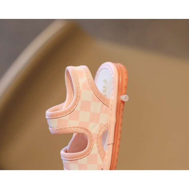 Giày sandal SANITKUN đế mềm mại chống trượt họa tiết kẻ sọc ca rô thời trang mùa hè xinh xắn cho bé trai và bé gái