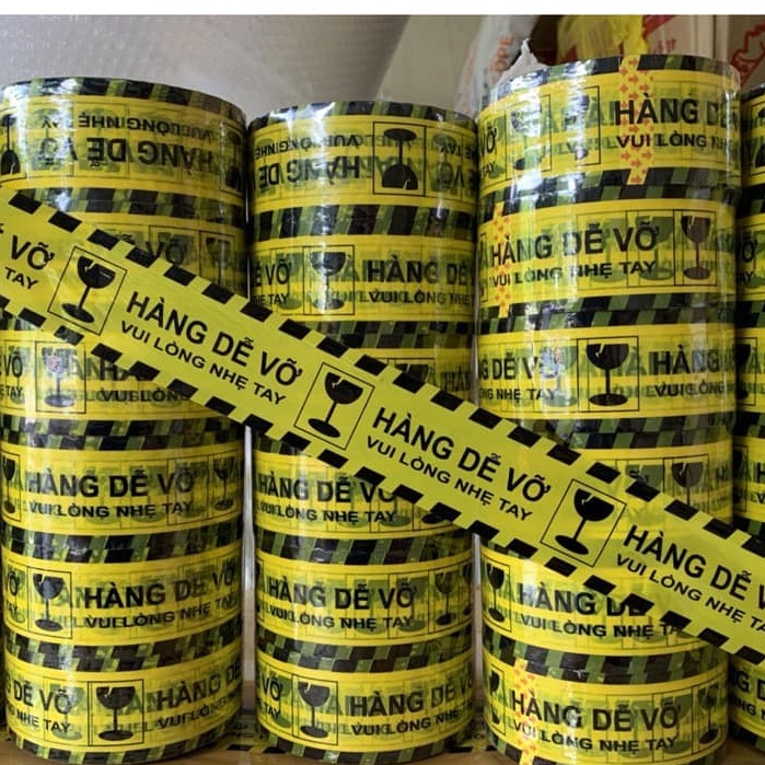 Băng dính in chữ logo HÀNG DỄ VỠ đóng hàng cảnh báo vận chuyển