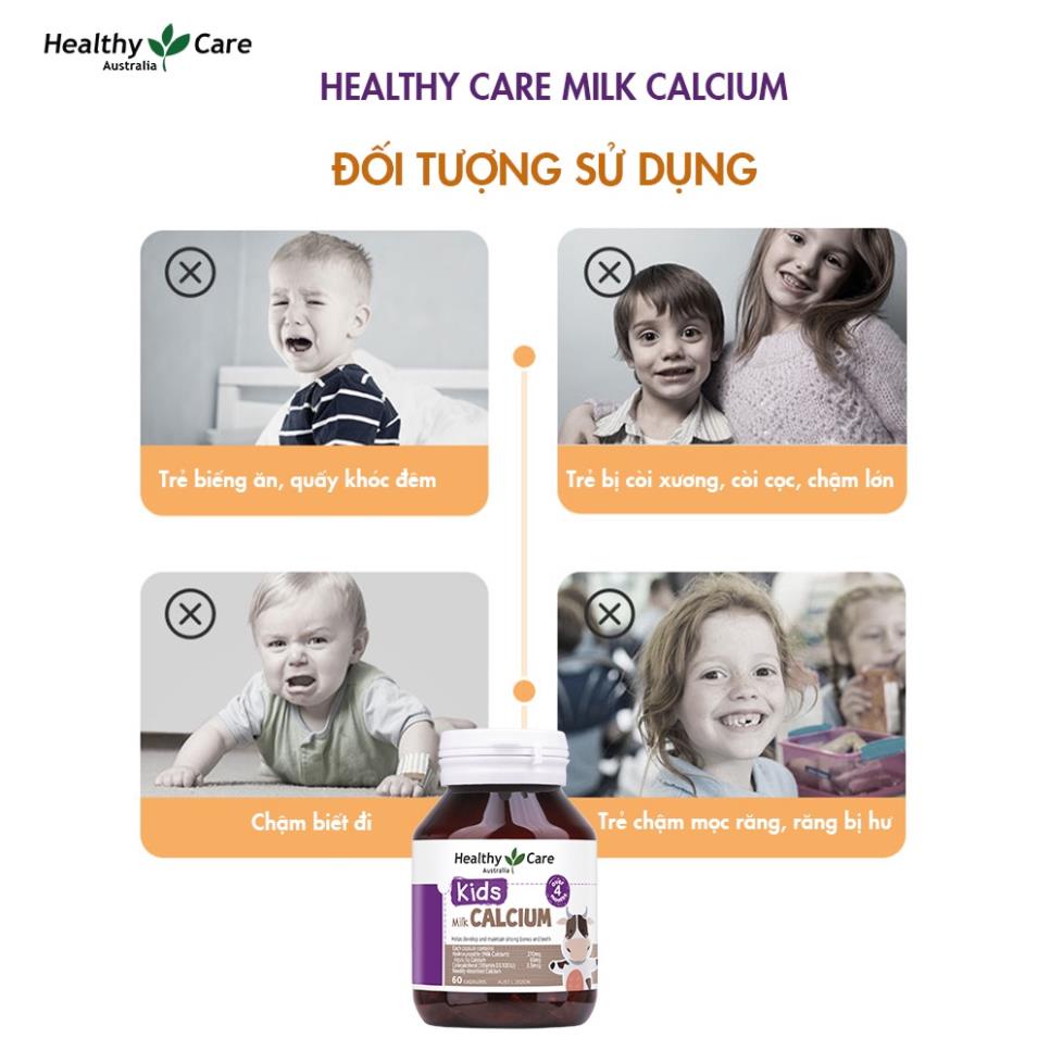 Viên uống canxi cho bé Healthy Care Kids Milk Calcium bổ sung canxi giúp bé phát triển toàn diện lọ 60 viên
