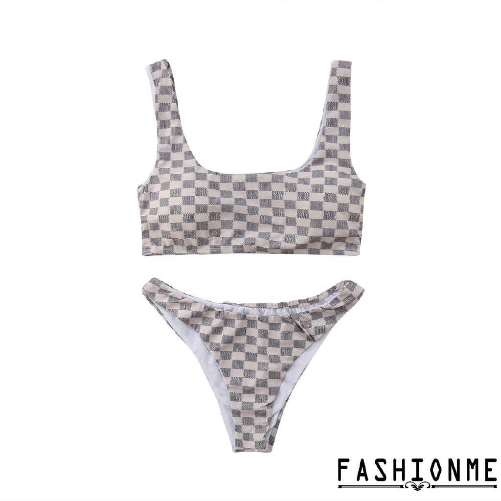 Bộ bikini nữ nâng ngực 2 mảnh gợi cảm hoạ tiết ca-rô chất liệu Polyester | BigBuy360 - bigbuy360.vn