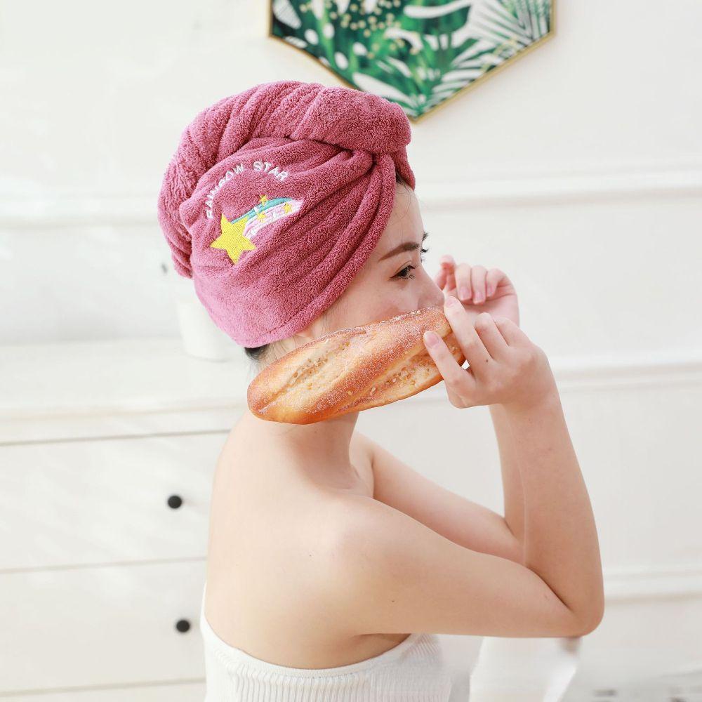 Mũ Tắm Trùm Đầu Thấm Hút Nước Nhanh Khô Bằng Lông Cừu San Hô Thêu Họa Tiết