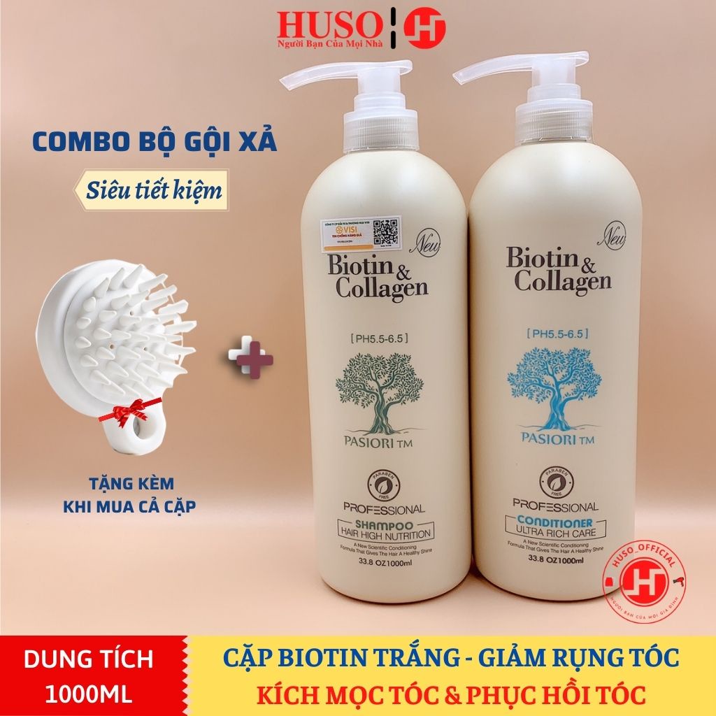 Combo dầu gội Biotin Collagen chống rụng kích thích mọc tóc, phục hồi tóc 1000ml - HUSO