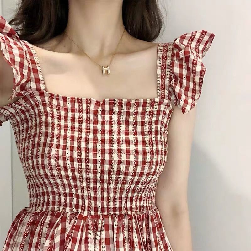 Áo Thun Nữ Tay Ngắn In Chữ Thời Trang Mùa Hè 👗👗 Đầm Không Tay Dáng Dài Qua Gối Họa Tiết Sọc Caro Thời Trang Cho Nữ