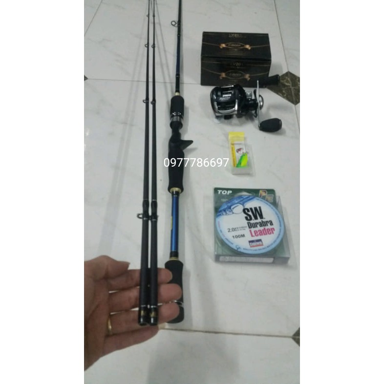 bộ combo lure cần shimano 2 ngọn kèm máy ngang lv201