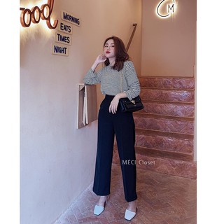 💃 quần suông ống rộng khóa hông cạp cao 2 màu