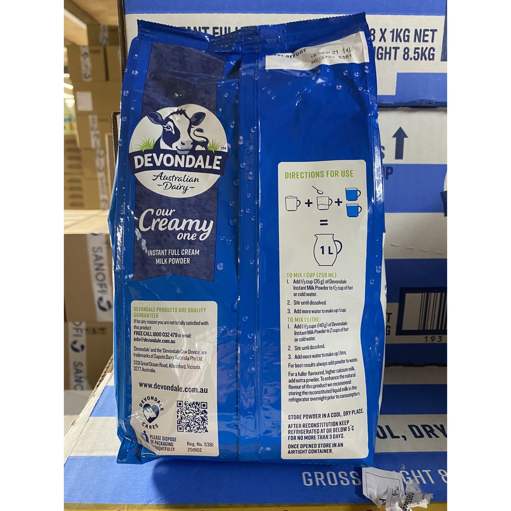 Sữa Bột Nguyên Kem DEVONDALE 1KG - Nhập Khẩu Úc