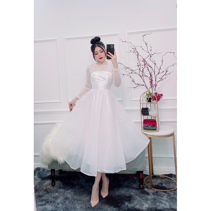 Đầm dự tiệc công chúa tay dài lưới kim tuyến TRIPBLE T DRESS - size M/L - MS138Y