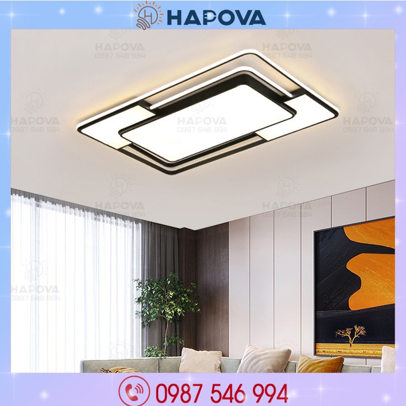 Đèn ốp trần phòng khách, đèn mâm ốp trần 3 chế độ ánh sáng HAPOVA MINUS 1012 + Tặng kèm khiển
