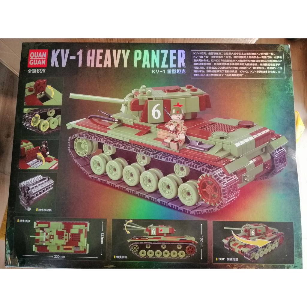 Dộ đồ chơi lắp ráp quân xe tănk Lego Military KV-1 Heavy Panzer Tank WW2 Tank Technic Soldier Weapon Bricks 100070