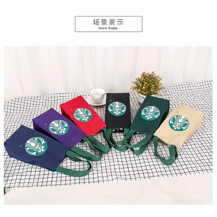 Túi vải canvas đựng bình nước in logo Starbucks tiện dụng