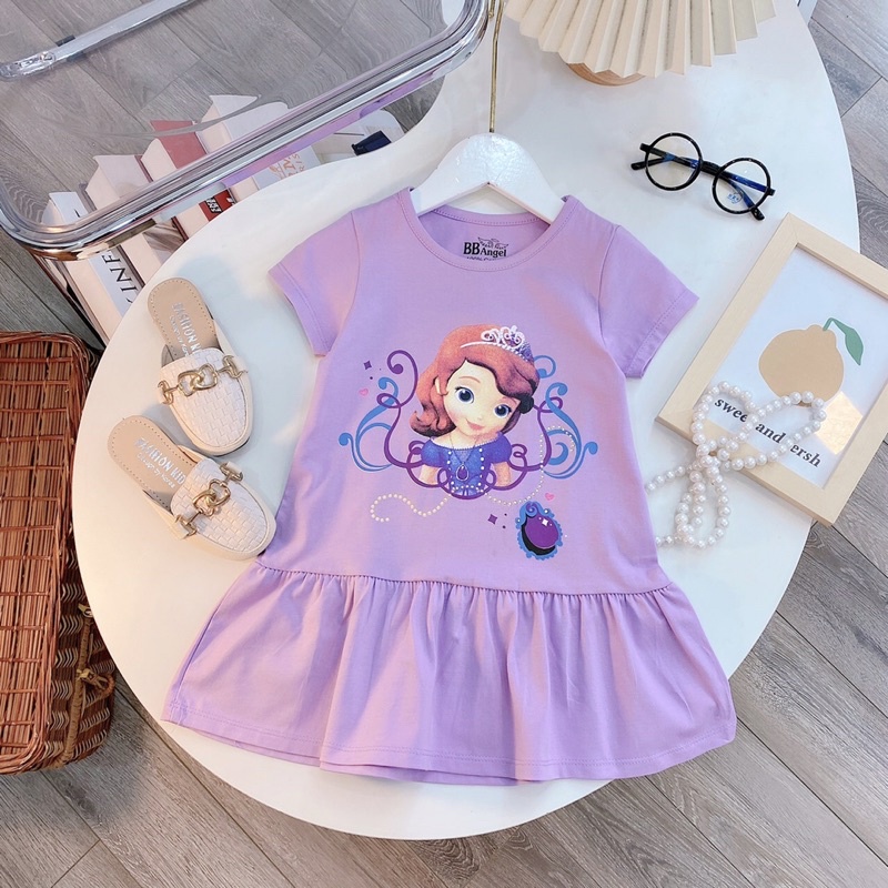 Váy đuôi cá bé gái chất liệu cotton in hình Minnie & Daisy, Công chúa Sofia, Công chúa Elsa & Ana, Mèo Kitty