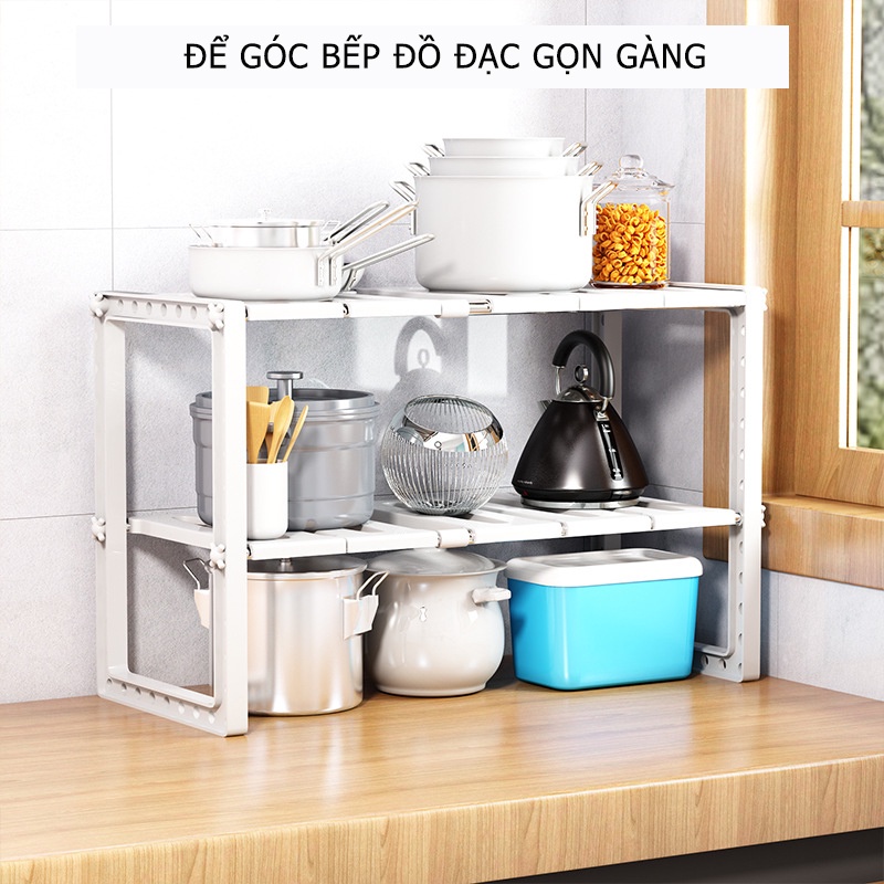 Kệ Gầm Bếp 1 2 Tầng Đa Năng Tiết Kiệm Không Gian Bếp, Điều Chỉnh Chiều Ngang Phù Hợp MKS046