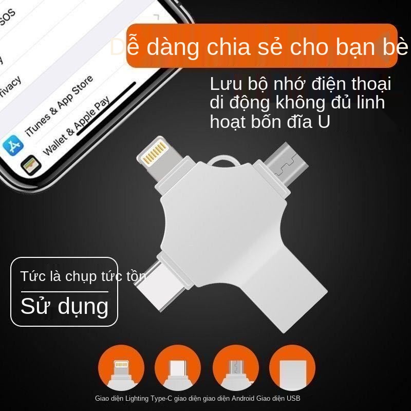Điện thoại di động Apple U disk 256G Máy tính Android Type-C128G bốn trong một kim loại tốc độ cao 3.0 ipad2 USB ổ đĩa f | BigBuy360 - bigbuy360.vn