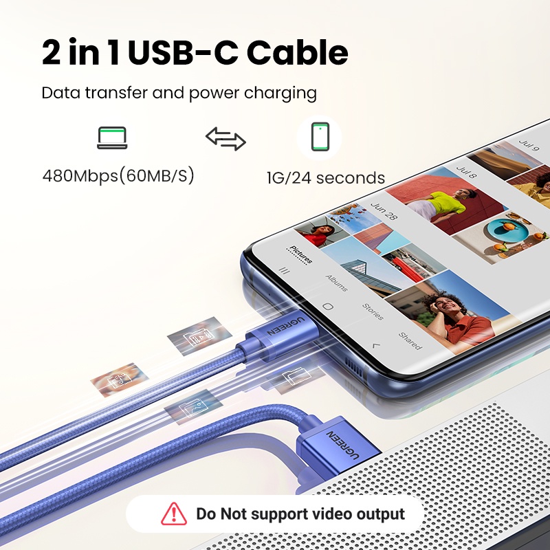 Dây Cáp Sạc UGREEN 3A USB C QC3.0 USB A Sang C Cho Samsung Galaxy S9 S10 Note 8 LG V50 Pixel PS5