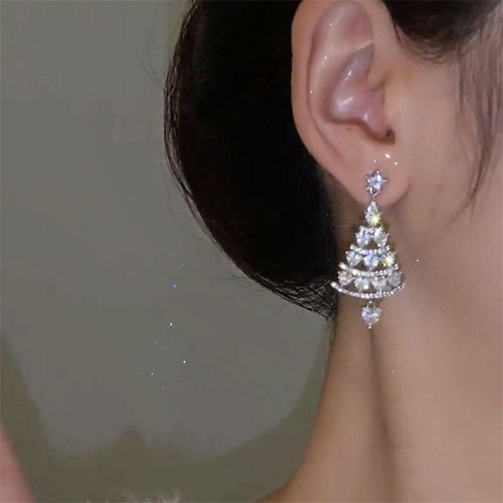 Bông Tai Dáng Dài Hình Cây Thông Giáng Sinh Phong Cách Hàn Quốc Sang Trọng Thời Trang Cho Nữ