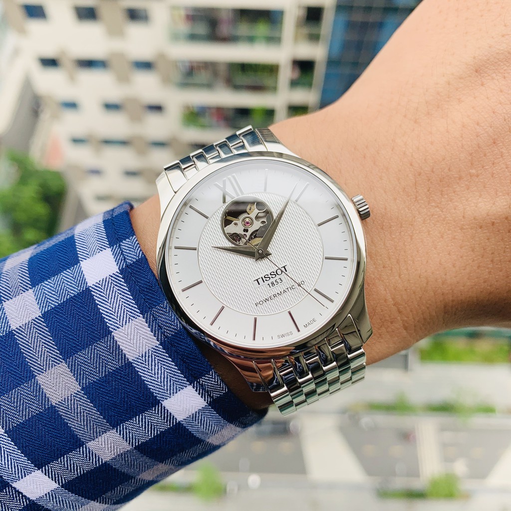Đồng hồ nam chính hãng Tissot Open Heart White - T063.907.11.038.00 - Máy cơ tự động - Kính Sapphire