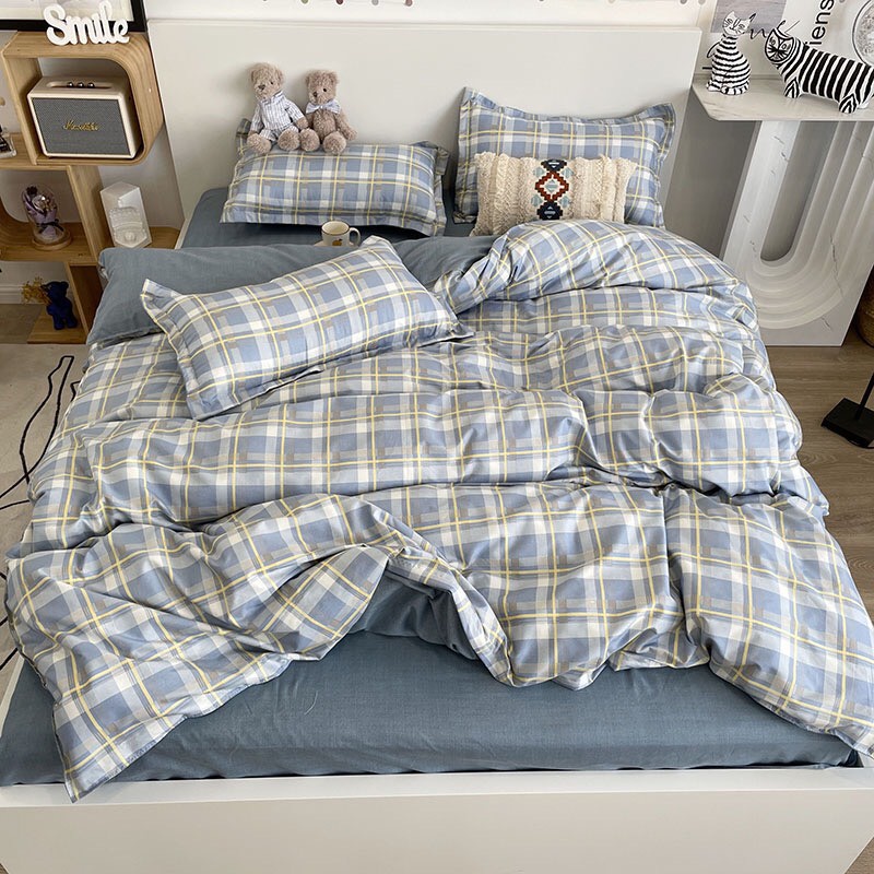 Set Chăn Ga Gối Cotton Poly kẻ sọc hàn Quốc - Bộ Chăn Ga 4 Món Đủ Kích Thước