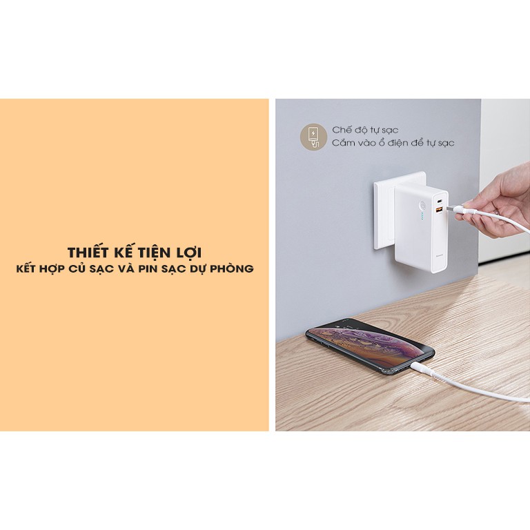 Pin Sạc Dự Phòng kiêm Cốc sạc Củ Sạc Baseus 10.000 mAh 2in1 (hỗ trợ sạc nhanh 18w)