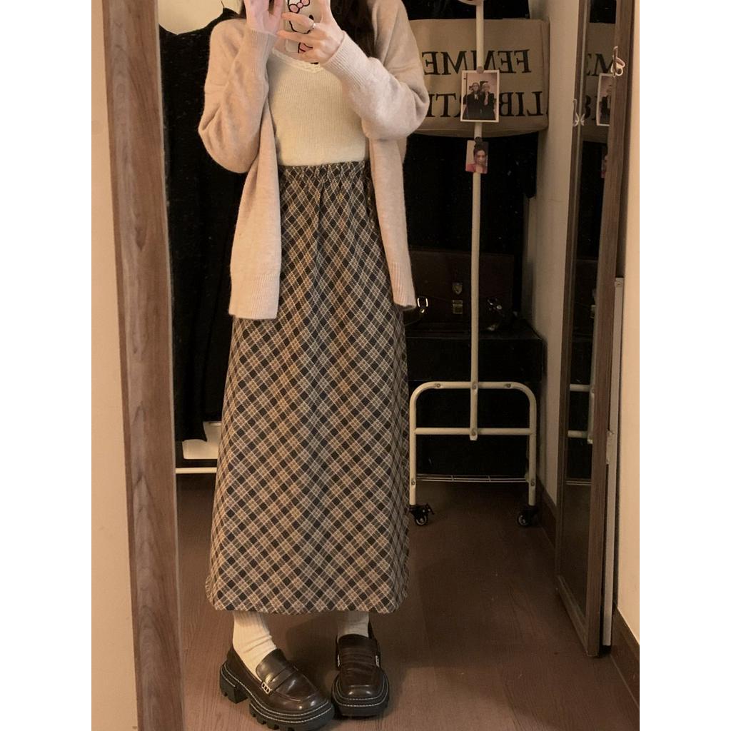 Chân Váy Dáng Chữ a Họa Tiết Sọc Caro Phong Cách retro Thời Trang Mùa Thu Hàng Mới 68079