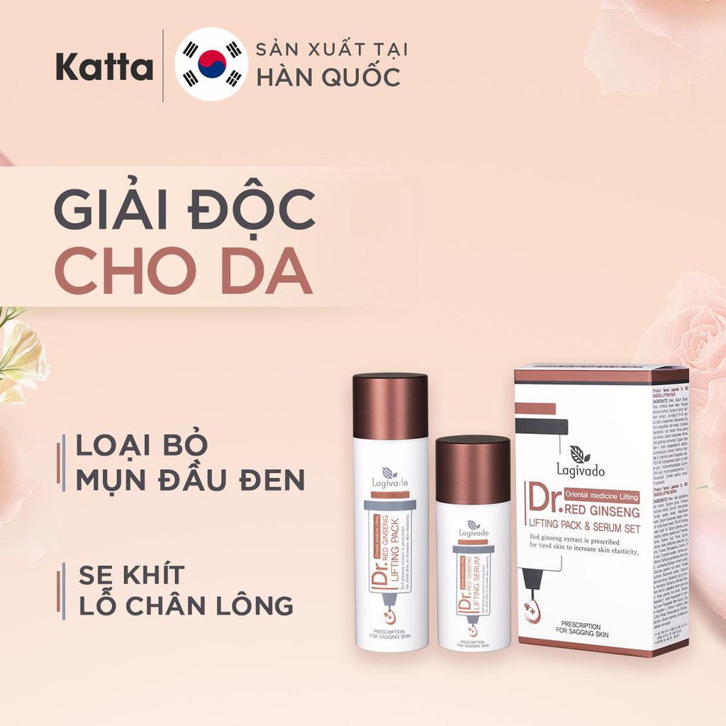 Bộ sản phẩm hồng sâm giảm mụn đầu đen Hàn Quốc thu nhỏ lỗ chân lông gồm mặt nạ hồng sâm 50 ml + serum 30 ml - Katta