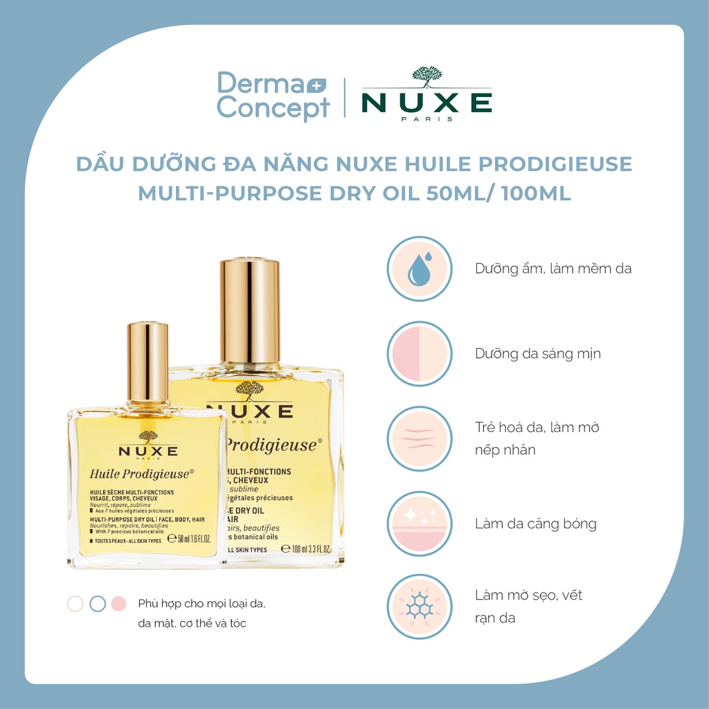 Dầu dưỡng đa năng Nuxe Huile Prodigieuse Multi-Purpose Dry Oil cho da mặt, body, tóc 50ml &amp; 100ml [NHẬP KHẨU CHÍNH HÃNG]