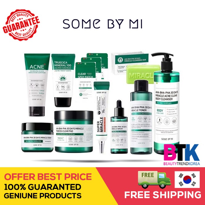 SOMEBYMI_AHA BHA PHA Miracle Cream 60g, Toner 150ml, Serum 50ml, Clear Foam 100ml, Cleansing Bar 106g, Clear Pad 125ml, Miracle Spot Cream 30ml, Starter Kit - Best Korean Cosmetics + Freebies