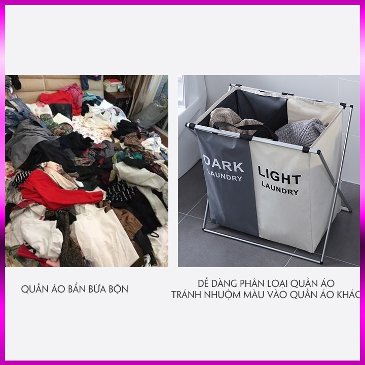 Giỏ đựng quần áo 2 ngăn, giỏ đựng đồ chất liệu vải chống thấm giúp bạn phân loại quần áo dễ dàng dành cho phòng tắm