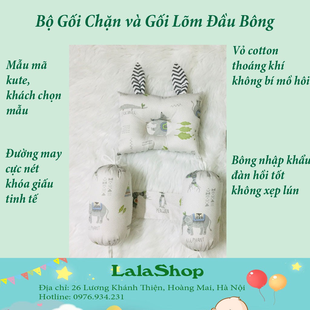 Bộ Gối Chặn và Gối Lõm Đầu Bông Chính Hãng MonMon