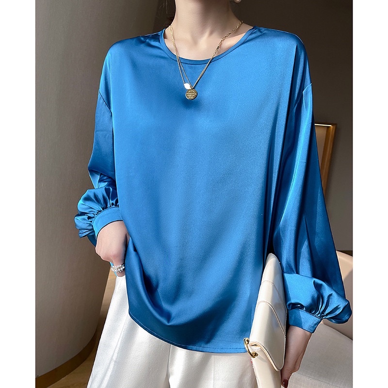 Áo lụa cổ tròn tay dài đơn giản văn phòng, công sở thanh lịch, sang trọng MS10