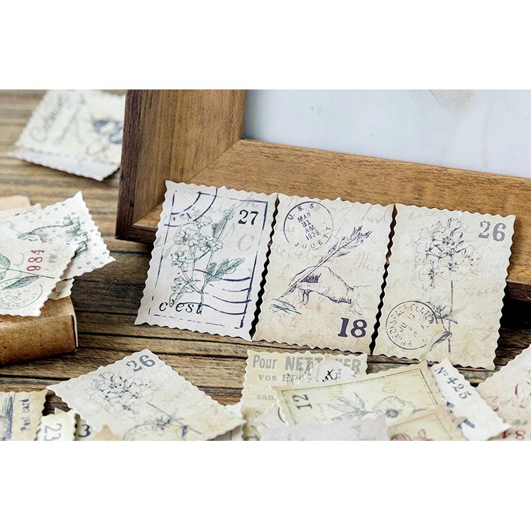 Hộp 46 miếng sticker mẫu tem cây nấm và khu rừng