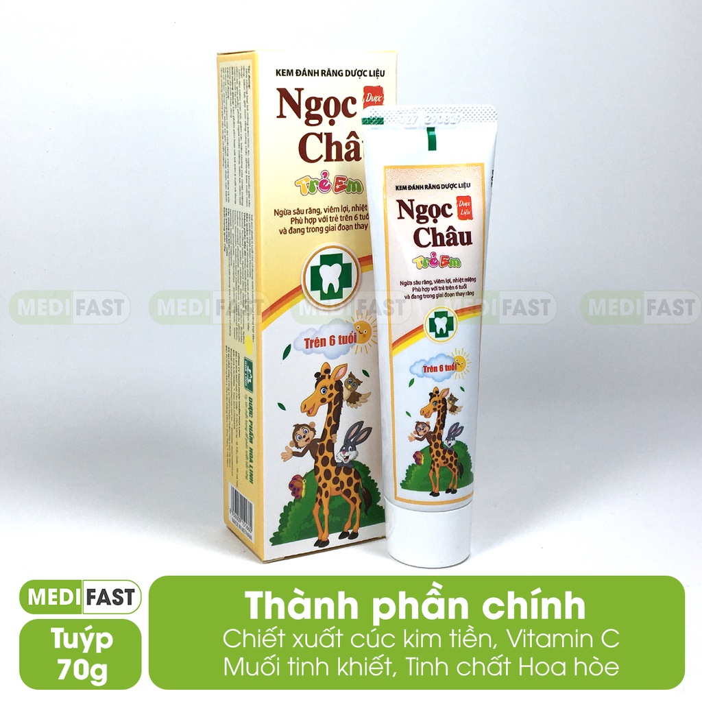 Kem đánh răng dược liệu Ngọc Châu cho trẻ em từ 6 tuổi tuýp 70g giảm nhiệt miệng đau nướu, lợi, ngăn vi khuẩn mảng bám