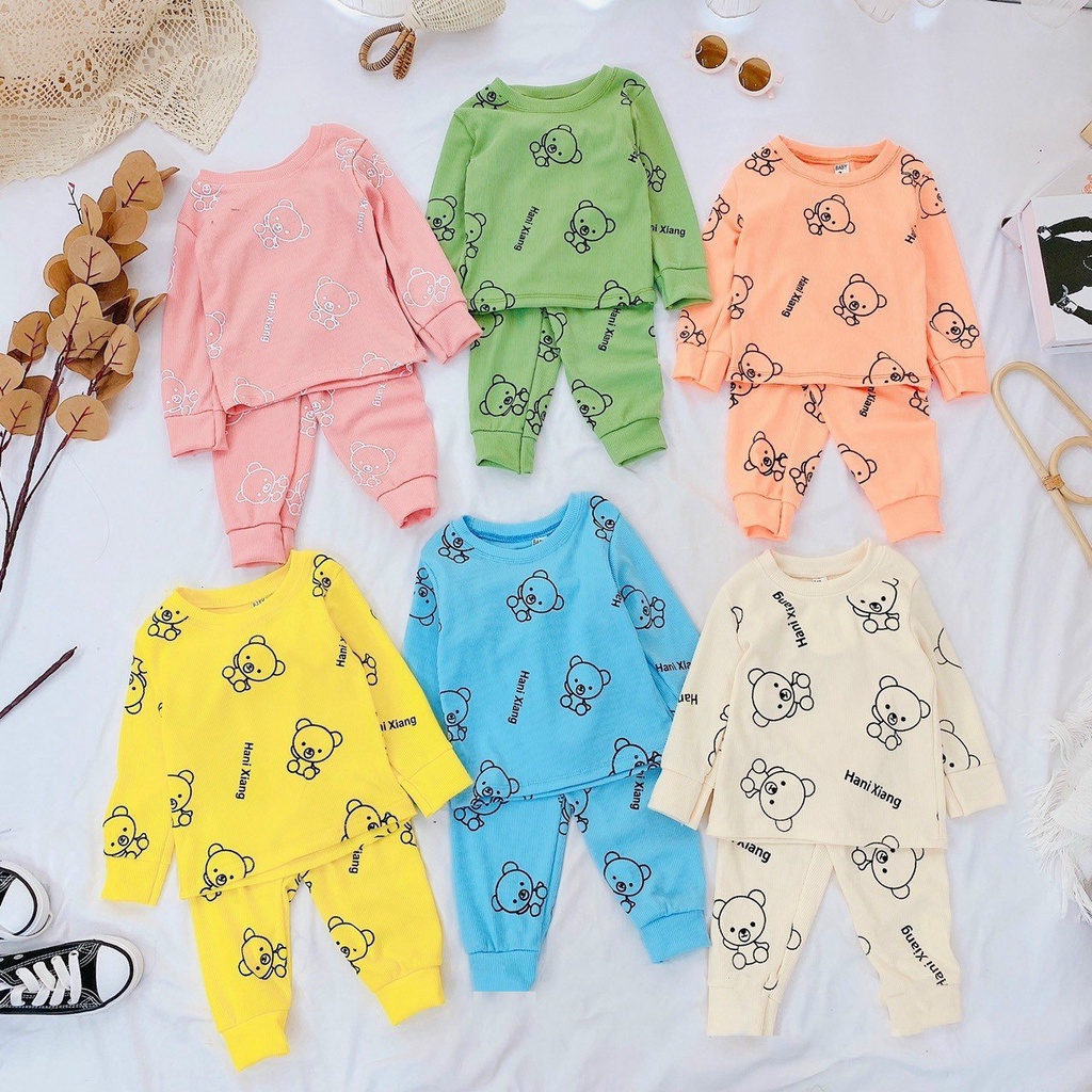 Bộ tăm gân dài tay hình Gấu Minky Mon cho bé trai - bé gái dễ thương từ 6 tháng đến 5 tuổi ( 6kg - 18kg)