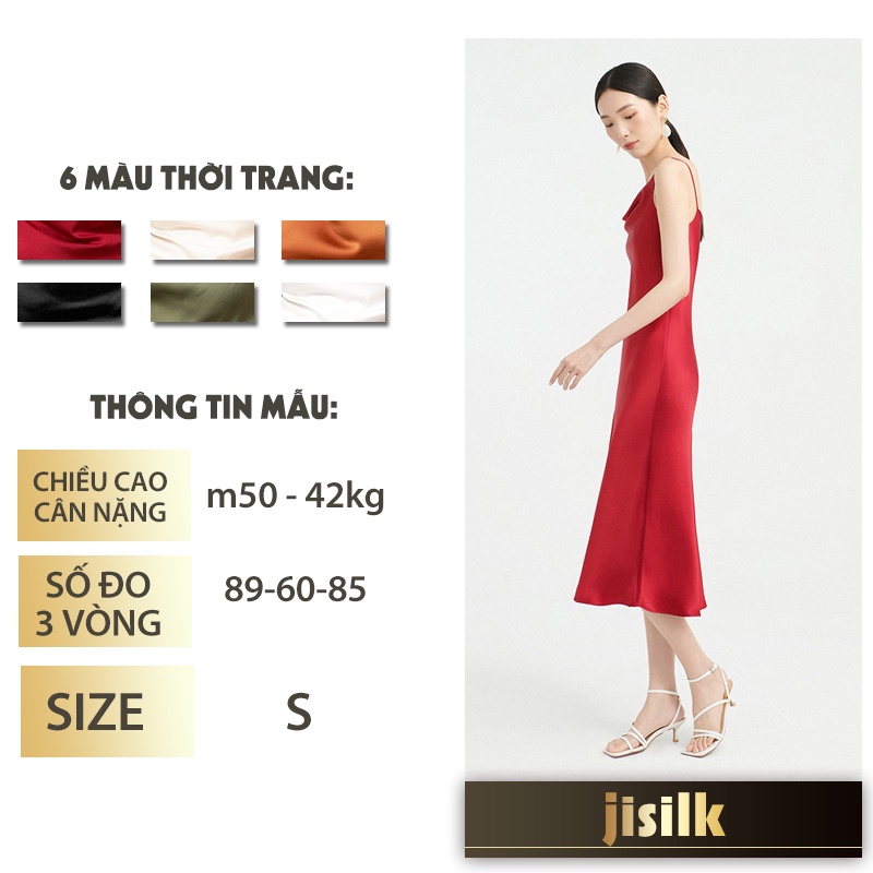 Váy dự tiệc jisilk sang chảnh lụa 2 dây đầm body dài trắng đỏ đen be cổ đổ bigsize trễ vai Partyqueen L.V2D-03