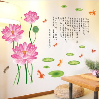 Decal dán tường đẹp, sen hồng lớn