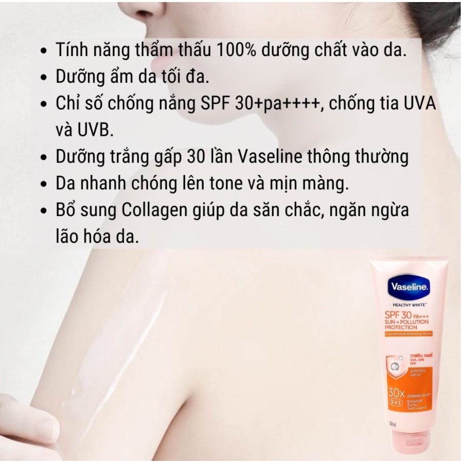 Sữa Dưỡng Thể Trắng Da Vaseline 30X SPF 30 PA++++ Thái Lan, Dưỡng Trắng Gấp 30 Lần, Dưỡng Ẩm,Chống Nắng 320ml Vala Store