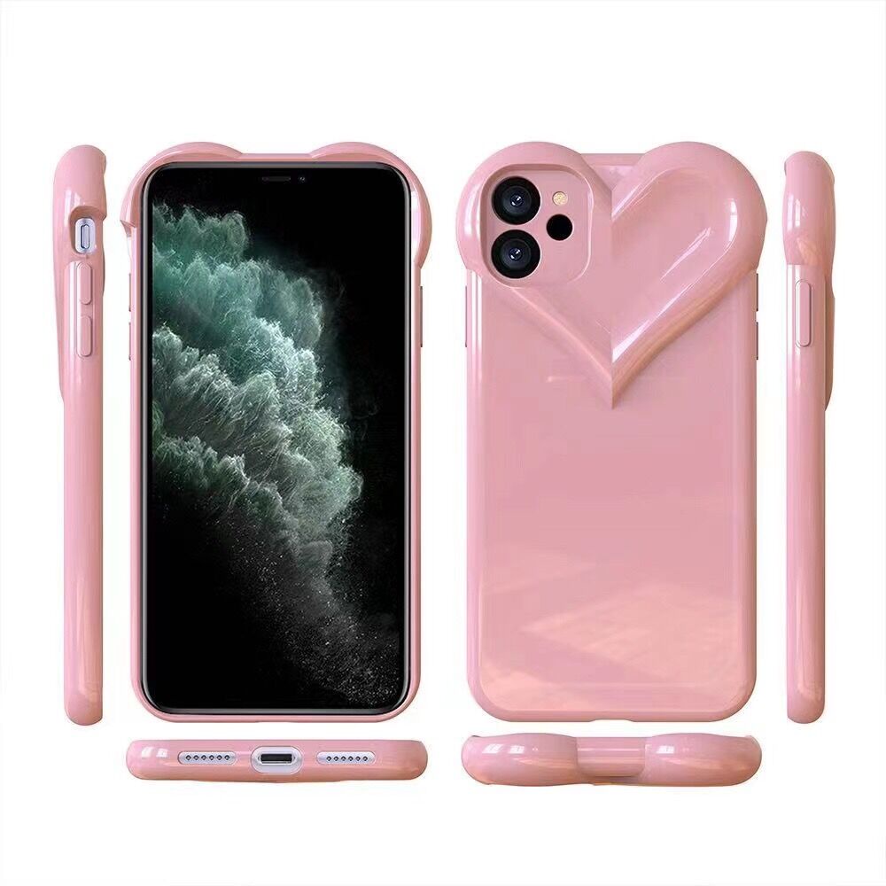 Ốp Điện Thoại Chống Sốc Bảo Vệ Toàn Diện Họa Tiết Trái Tim 3D Thời Trang Cho iPhone 13/12/11/XS/X/8/7
