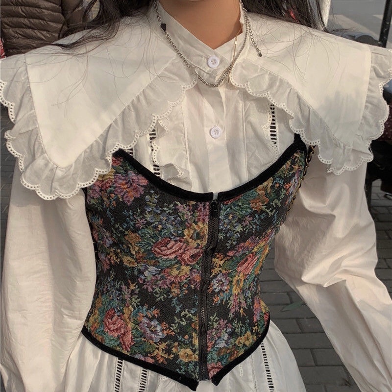 Set corset+sơ mi retro Pháp, corset vintage