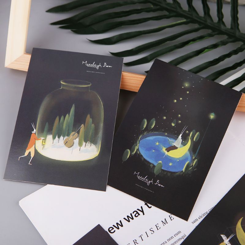 Set 30 Tấm Thiệp Chúc Mừng Giáng Sinh Thẻ Phát Sáng Trong Bóng Tối Phong Cách Vintage