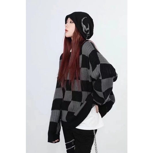 Áo len unisex vintage caro form oversize dropshoulder