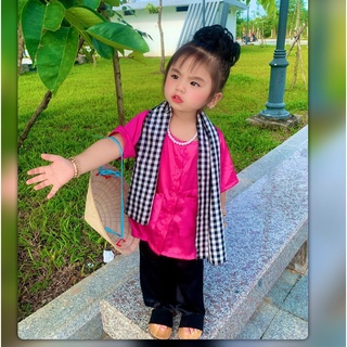 Bộ Bà Ba Lụa Kèm Khăn Rằn Bé Gái