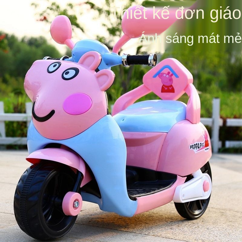 Xe máy điện trẻ em Piggy Peppa, ba bánh cho bé, bé trai và gái đều có thể đi