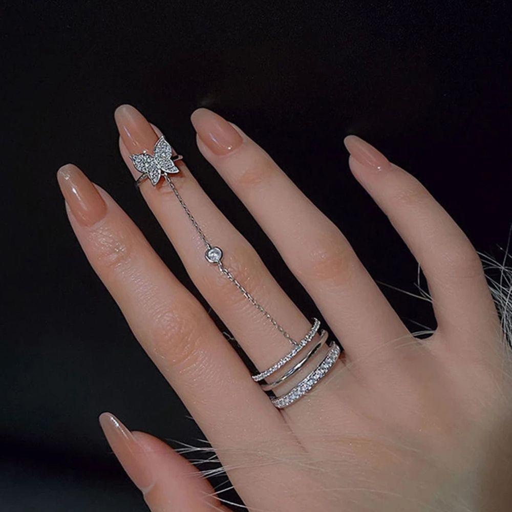 Nhẫn Hình Hoa Hồng Và Bướm Nhiều Lớp Thời Trang Harajuku