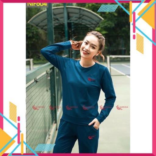 Bộ nỉ nữ quần suông gấu mã 1NIF06 thêu logo CARDINA cao cấp
