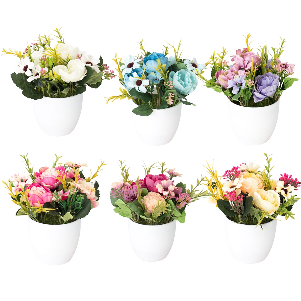 Chậu hoa nhân tạo nhiều màu sắc trang trí nhà ở đẹp mắt